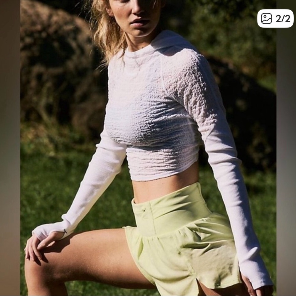 FP Movement by Free People White Long Sleeve Cropped Textured Top